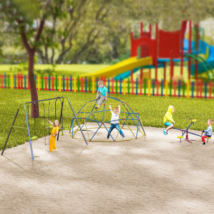Balançoire de jardin pour enfants avec cadre en métal, échelle de corde et bascule, pour 3 à 10 ans, jusqu'à 3 enfants