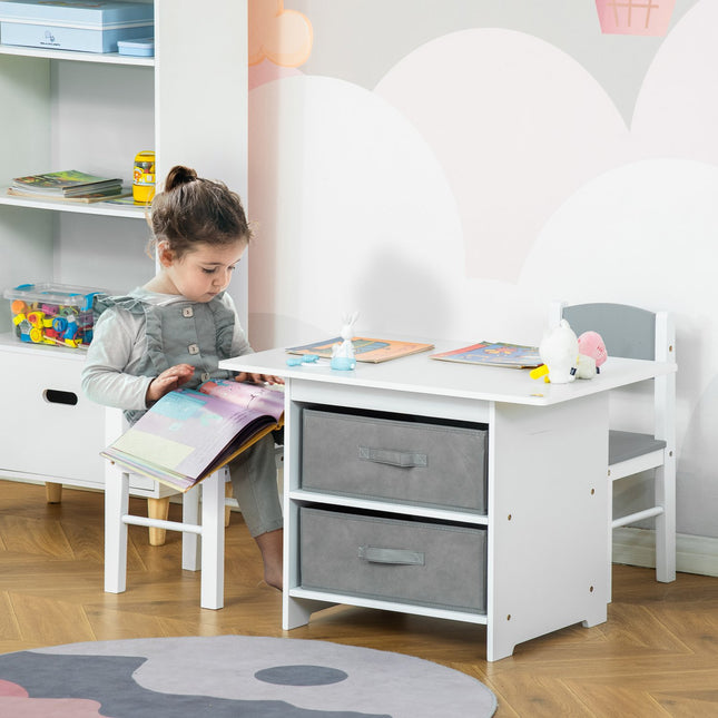 Kindertisch mit Aufbewahrung, Weiß & Grau, Holz
