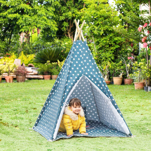 Faltbares blaues Tipi-Zelt für Kinder zum Spielen drinnen und draußen