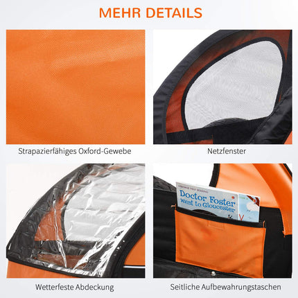 Kinderfahrradanhänger für 2 mit Flagge, Regenschutz, Stahl