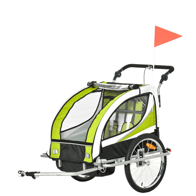 Kinderfahrradanhänger für 2 mit Regenschutz, grün/schwarz