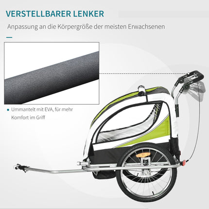 Kinderfahrradanhänger für 2 mit Regenschutz, grün/schwarz