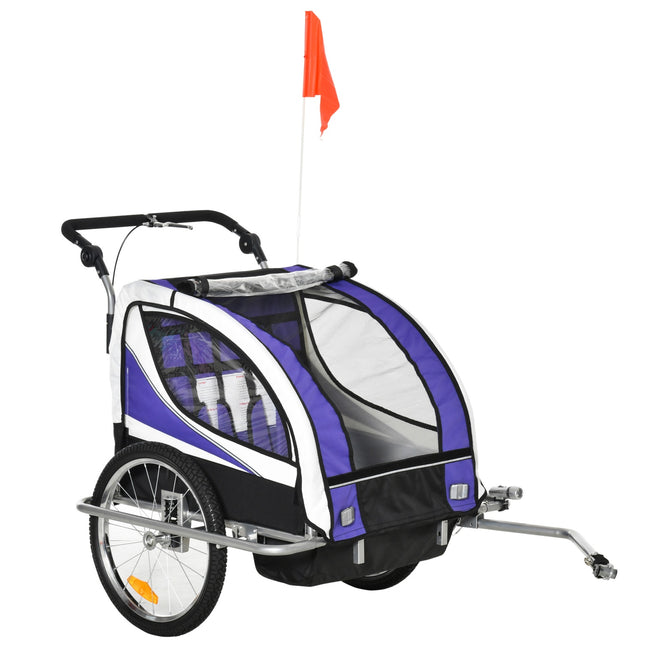 Kinder-Fahrradanhänger für 2 mit Regenschutz, Lila und Schwarz
