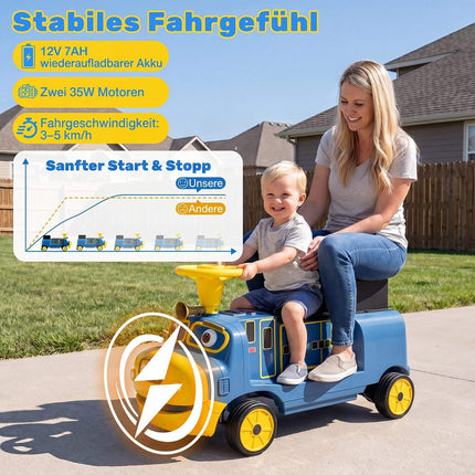 Children's 12V Electric Ride-On Car, Blue, 2 Seats & Motors