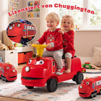 Children's 12V Electric Ride-On Car, Red, 2 Seats, Train Design