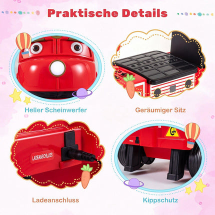 Children's 12V Electric Ride-On Car, Red, 2 Seats, Train Design