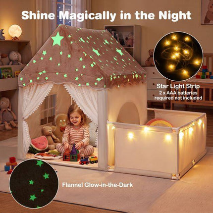 Children's 2-in-1 Play Tent with Glow Stars, Beige, 170x120x137 cm