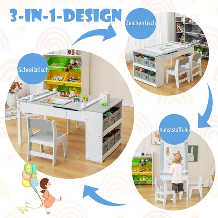 Children's 3-in-1 Activity Table with Easel & Storage