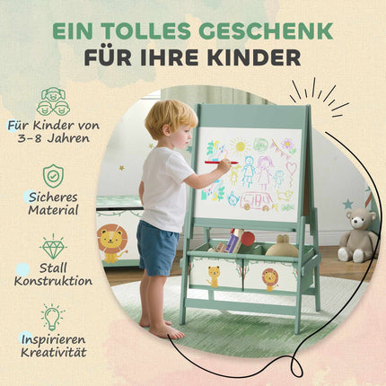 Children's 3-in-1 Easel with Chalkboard, Whiteboard, Paper Roll