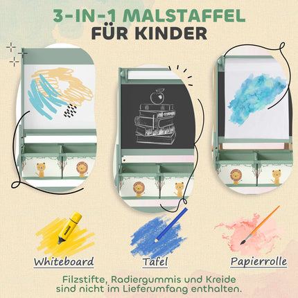 Children's 3-in-1 Easel with Chalkboard, Whiteboard, Paper Roll