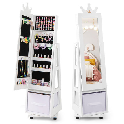 Kinderschmuckschrank 3-in-1 mit Spiegel, 360° drehbar