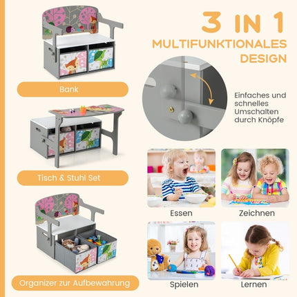 Children's 3-in-1 Table & Chair Set with Storage Bins