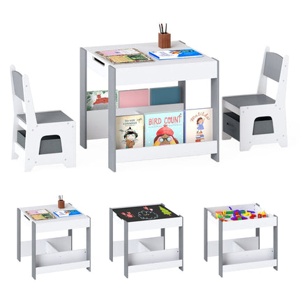 Children's 4-in-1 Table & Chair Set with Storage, Grey