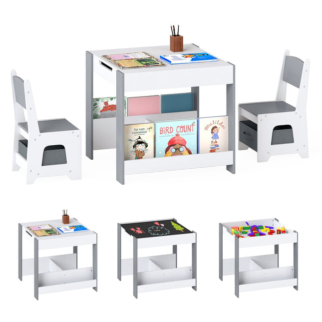 Kinder 4-in-1 Tisch- und Stuhl-Set mit Stauraum, Grau