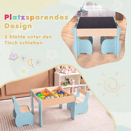 4-in-1 houten kindertafelset met krijtbord en opbergruimte