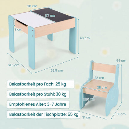 4-in-1 houten kindertafelset met krijtbord en opbergruimte
