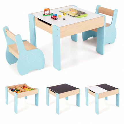 4-in-1 houten kindertafelset met krijtbord en opbergruimte