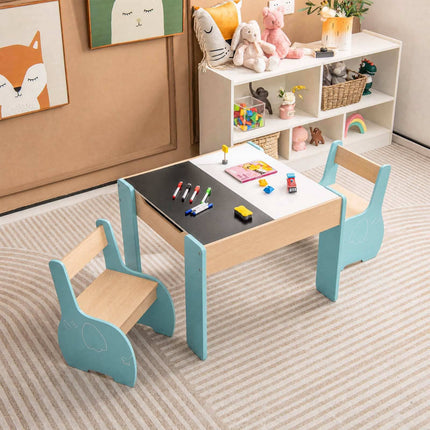 4-in-1 houten kindertafelset met krijtbord en opbergruimte