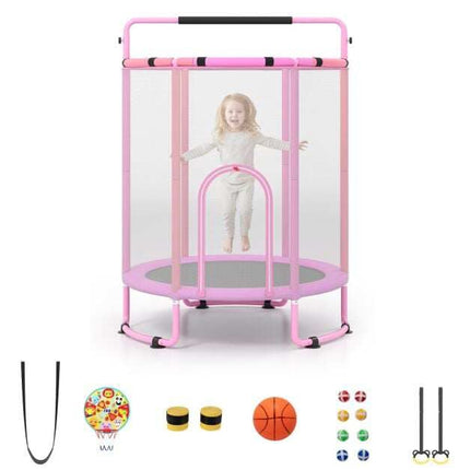 Children's 6-in-1 Trampoline with Swing & Gym Bar, Pink
