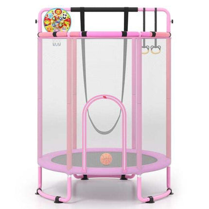 Children's 6-in-1 Trampoline with Swing & Gym Bar, Pink