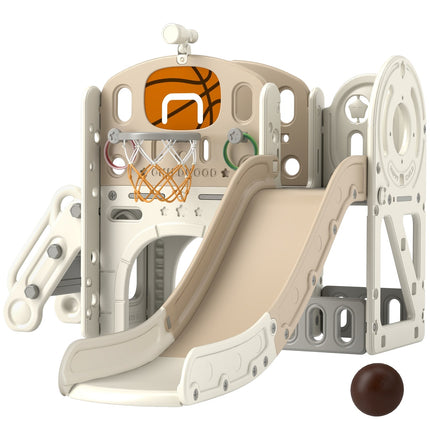 Kinder 7-in-1 Rutschturm Klettergerüst mit Basketballkorb