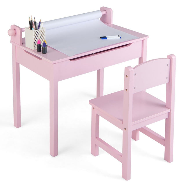Kinderspieltisch-Set mit Stuhl, Rosa, Aufbewahrung