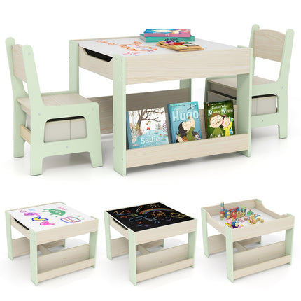 Kinderspieltisch-Set mit wendbarer Tischplatte und Stauraum
