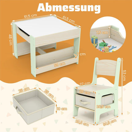 Kinderspieltisch-Set mit wendbarer Tischplatte und Stauraum