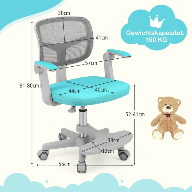 Verstellbarer Schreibtischstuhl für Kinder, 41-52 cm, Türkis