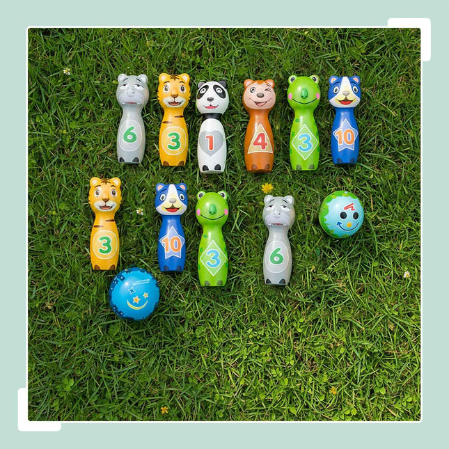 Tier-Bowling-Set für Kinder – 10 Kegel, 2 Kugeln