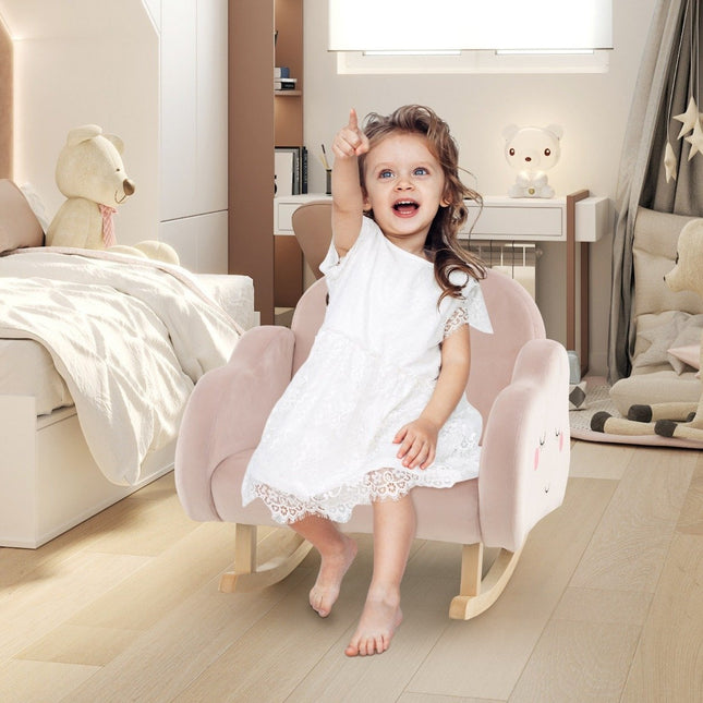 Kindersessel mit Massivholzbeinen, gepolstertes Kindersofa, Schaukelstuhl, Rosa Wolken