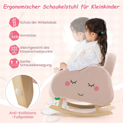 Kindersessel mit Massivholzbeinen, gepolstertes Kindersofa, Schaukelstuhl, Rosa Wolken