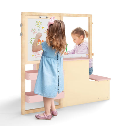 Children's Art Center with Adjustable Easel & Storage