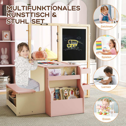 Children's Art Center with Adjustable Easel & Storage
