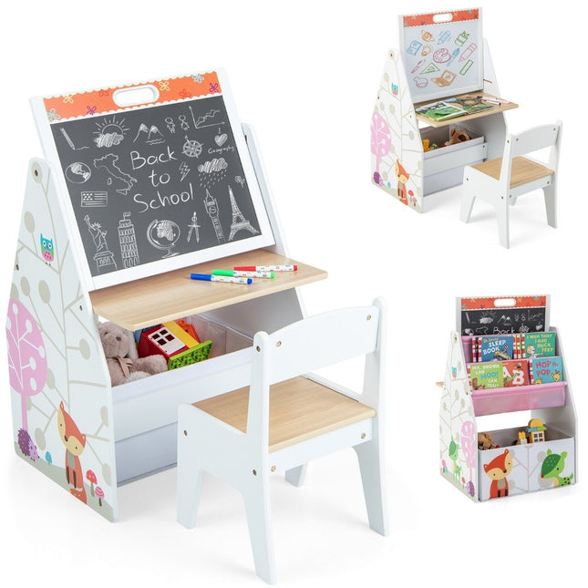 Staffelei- und Schreibtisch-Set für Kinder mit Magnettafel