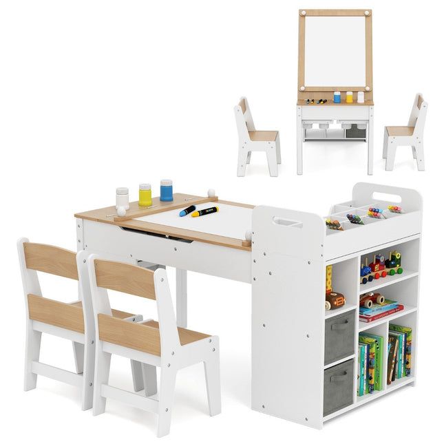 Kindermaltisch-Set mit 2 Stühlen, verstellbare Staffelei