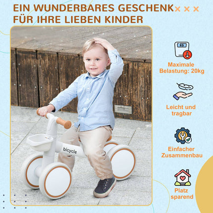 Balance bike for toddlers, brown & white, TPU wheels, 1 year+