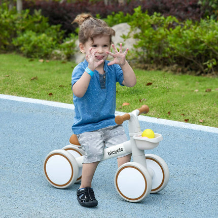 Balance bike for toddlers, brown & white, TPU wheels, 1 year+
