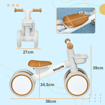 Balance bike for toddlers, brown & white, TPU wheels, 1 year+
