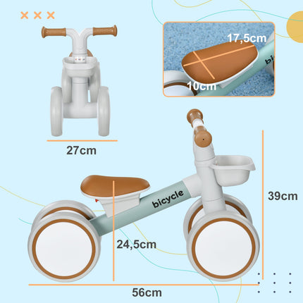 Vélo d'équilibre pour enfants à partir de 1 an Vélo coulissant pour bébé avec roues en TPU Sans vis Cadeaux pour garçons/filles Jouet pour tout-petits Vert + Blanc 56 x 27 x 39 cm
