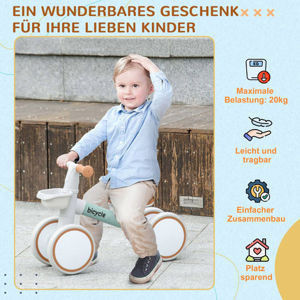 Vélo d'équilibre pour enfants à partir de 1 an Vélo coulissant pour bébé avec roues en TPU Sans vis Cadeaux pour garçons/filles Jouet pour tout-petits Vert + Blanc 56 x 27 x 39 cm