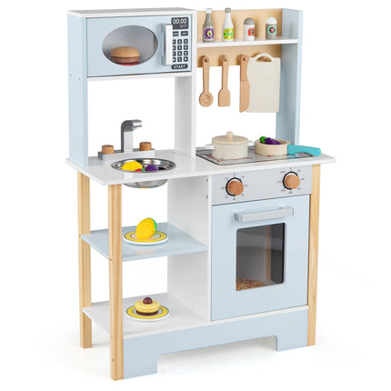 Kinder-Spielküche in Blau mit Mikrowelle & Kreidetafel