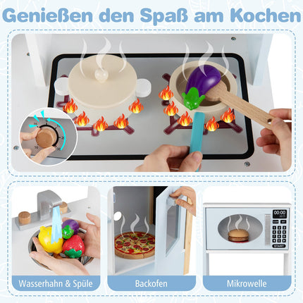 Kinder-Spielküche in Blau mit Mikrowelle & Kreidetafel