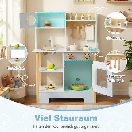 Kinder-Spielküche in Blau mit Mikrowelle & Kreidetafel