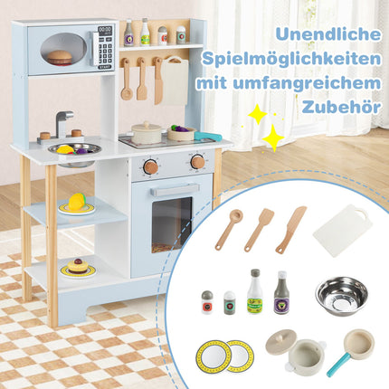 Kinder-Spielküche in Blau mit Mikrowelle & Kreidetafel