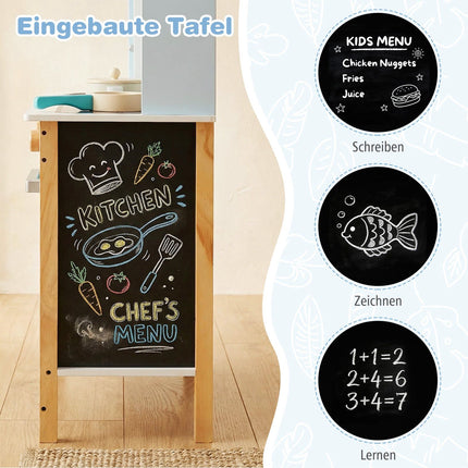 Kinder-Spielküche in Blau mit Mikrowelle & Kreidetafel