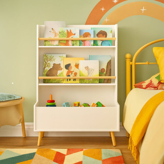 Bücher- & Spielzeugregal für Kinder – 2 Ablagen, Großes Fach
