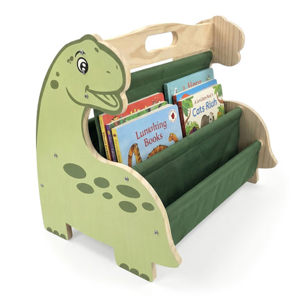 Children's Bookcase with 4 Fabric Pockets – Dino Design
