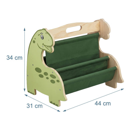 Children's Bookcase with 4 Fabric Pockets – Dino Design