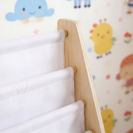 Bücherregal für Kinder mit 4 Stofffächern, Naturholz